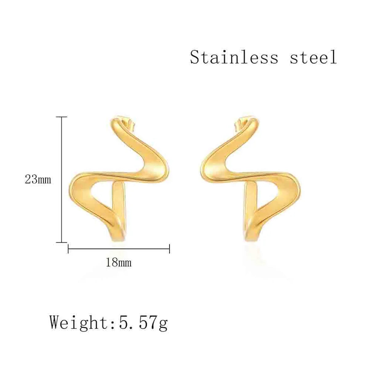 1 Pair French Style Modern Style Simple Style Curve Spiral Stripe Irregular Plating Stainless Steel 18k Gold Plated Ear Studs