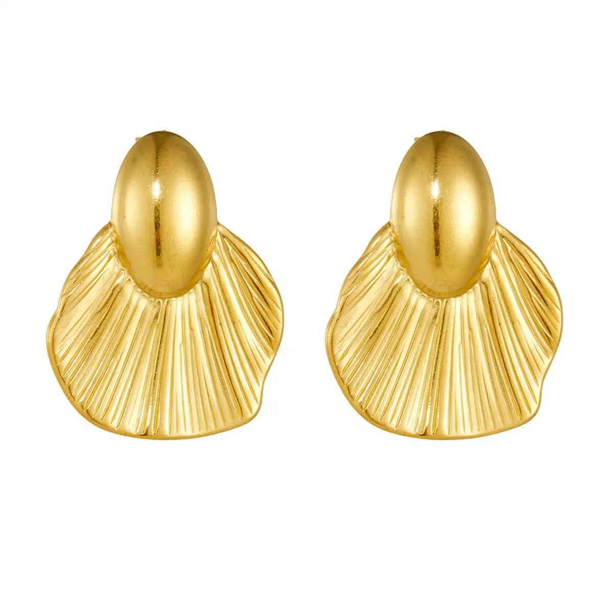 1 Pair French Style Sector Pleated 304 Stainless Steel 18K Gold Plated Ear Studs