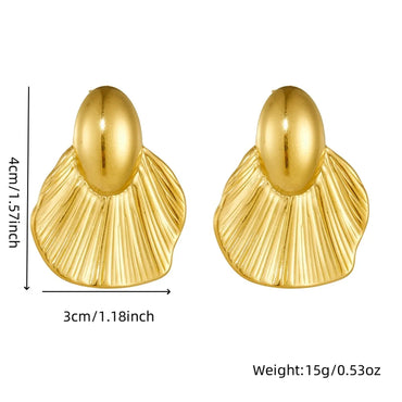 1 Pair French Style Sector Pleated 304 Stainless Steel 18K Gold Plated Ear Studs