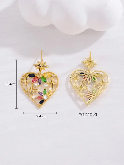 1 Pair French Style Shiny Heart Shape Hollow Out Inlay Copper Zircon 18k Gold Plated Silver Plated Drop Earrings