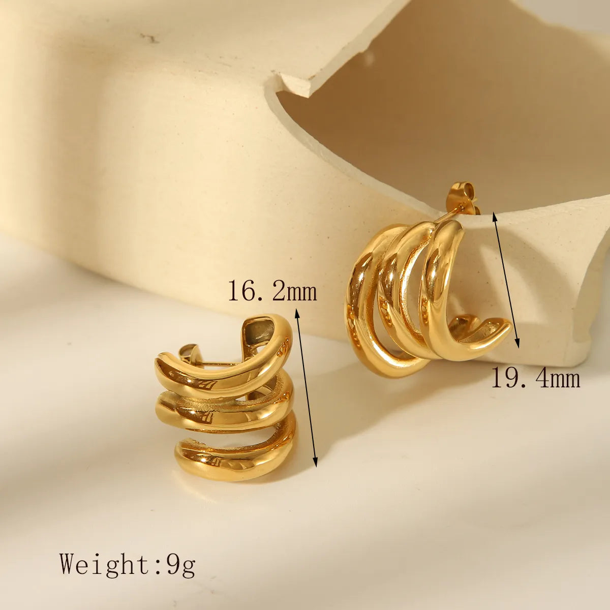 1 Pair French Style Simple Style C Shape Hollow Out 304 Stainless Steel 18K Gold Plated Ear Studs