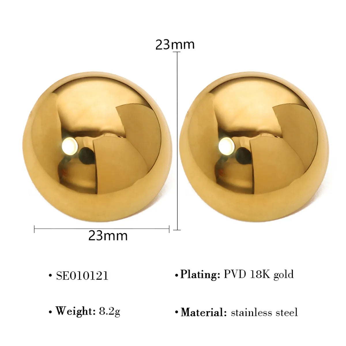 1 Pair French Style Simple Style Classic Style Round Polishing 304 Stainless Steel 18K Gold Plated Ear Studs