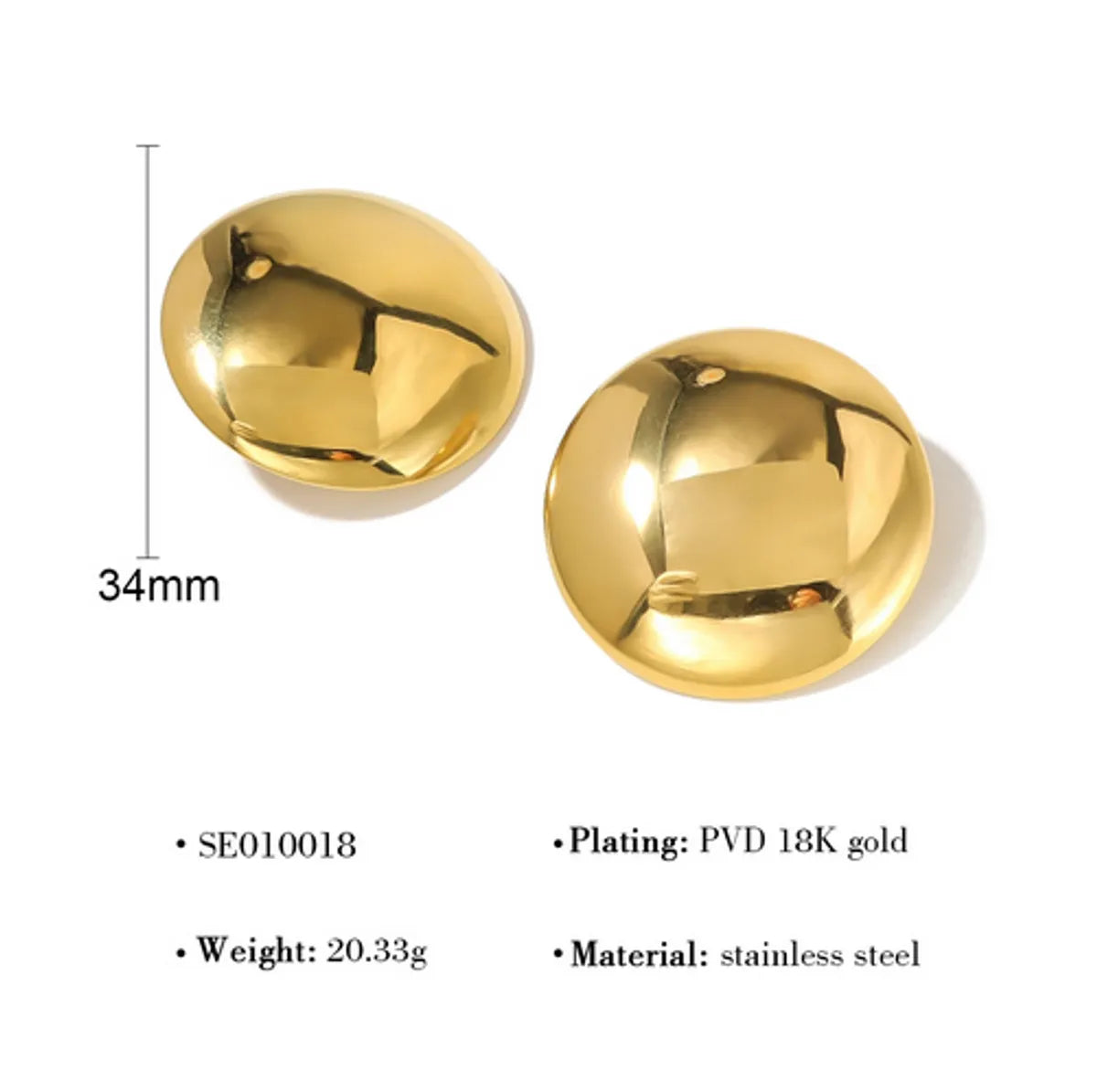 1 Pair French Style Simple Style Classic Style Round Polishing 304 Stainless Steel 18K Gold Plated Ear Studs