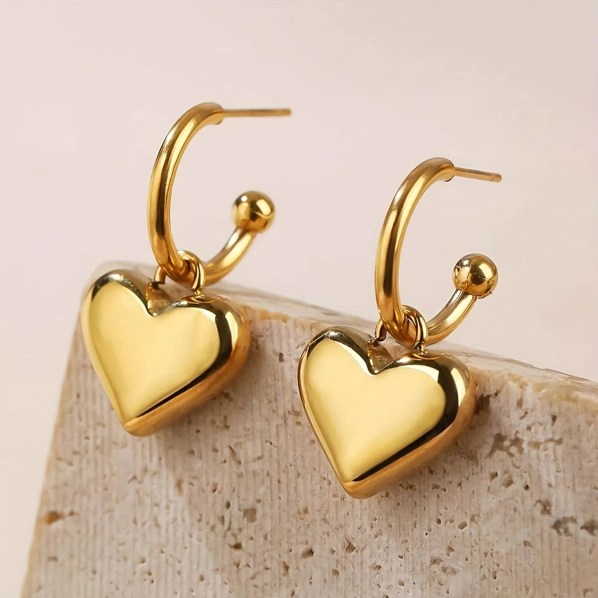 1 Pair French Style Simple Style Heart Shape Stainless Steel 18K Gold Plated Drop Earrings