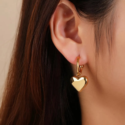 1 Pair French Style Simple Style Heart Shape Stainless Steel 18K Gold Plated Drop Earrings