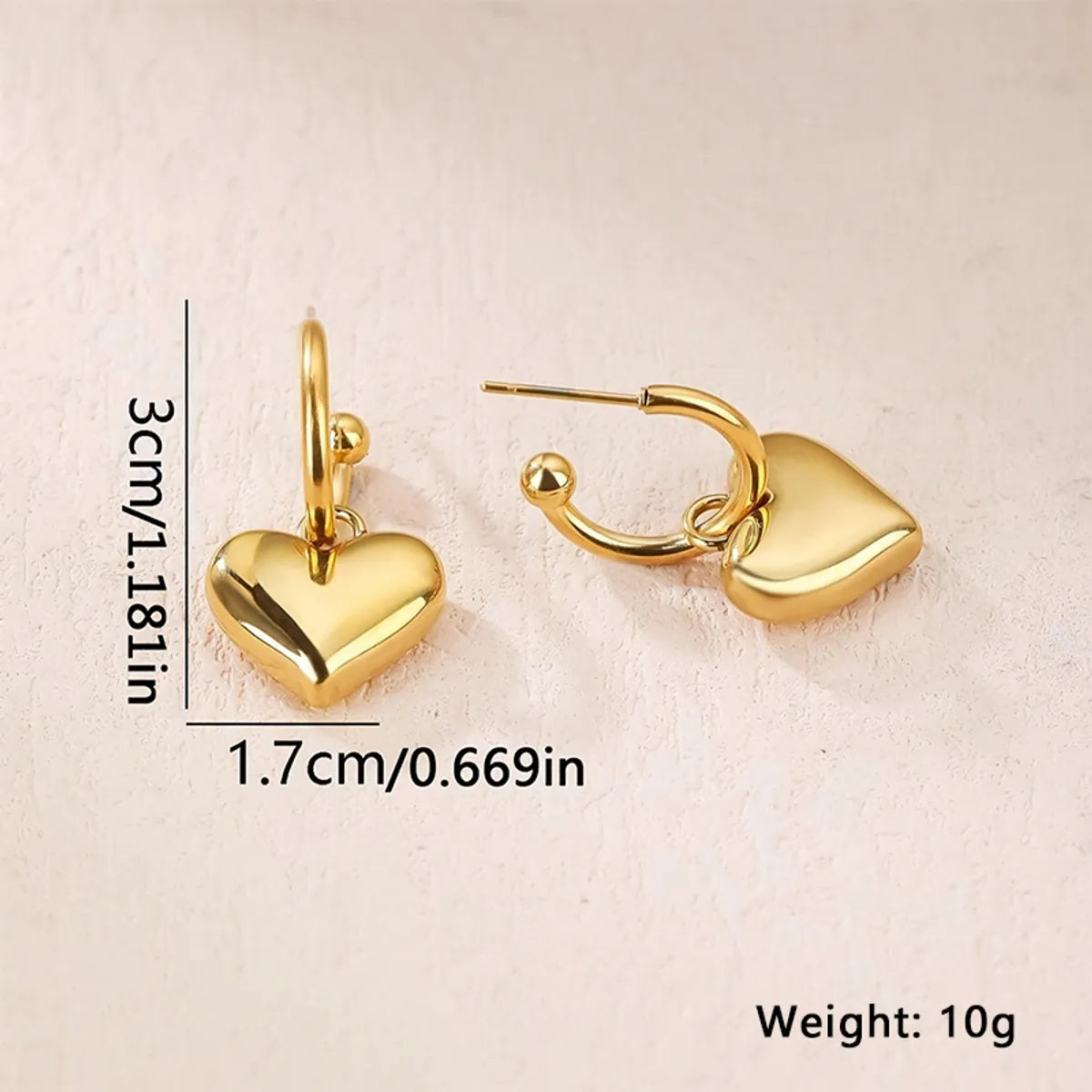 1 Pair French Style Simple Style Heart Shape Stainless Steel 18K Gold Plated Drop Earrings