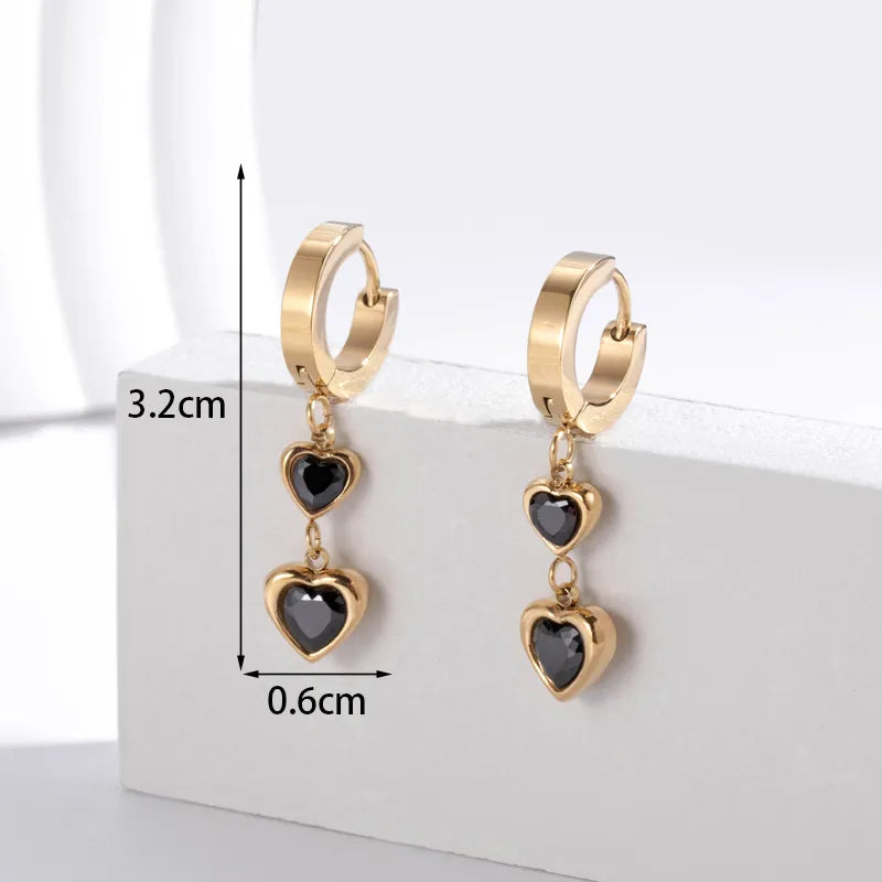 1 Pair French Style Simple Style Heart Shape 304 Stainless Steel Zircon Drop Earrings