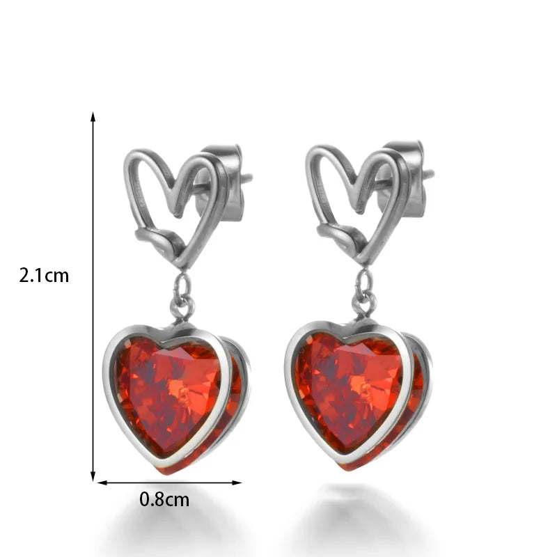 1 Pair French Style Simple Style Heart Shape 304 Stainless Steel Zircon Drop Earrings