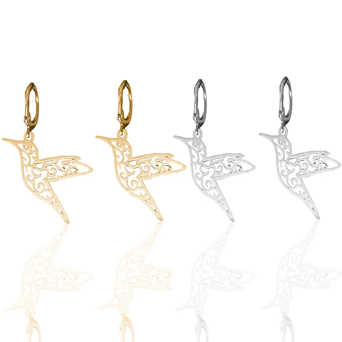 1 Pair French Style Simple Style Hummingbird Hollow Out 304 Stainless Steel Gold Plated Silver Plated Drop Earrings