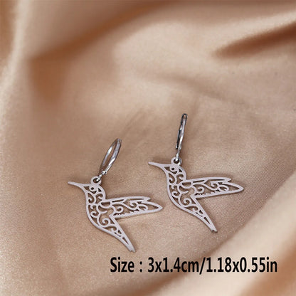 1 Pair French Style Simple Style Hummingbird Hollow Out 304 Stainless Steel Gold Plated Silver Plated Drop Earrings