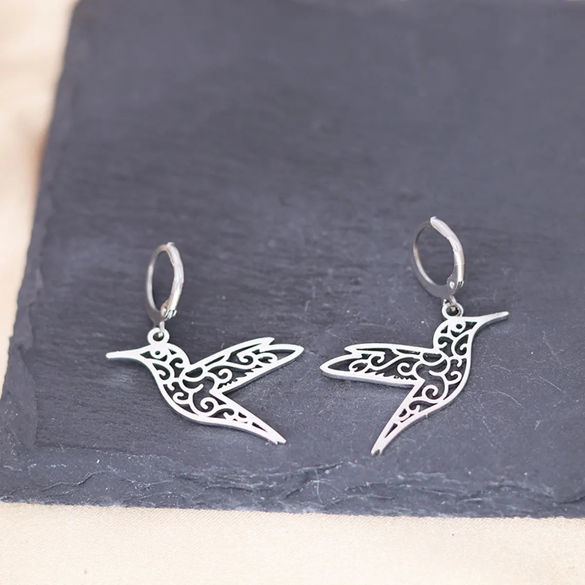 1 Pair French Style Simple Style Hummingbird Hollow Out 304 Stainless Steel Gold Plated Silver Plated Drop Earrings