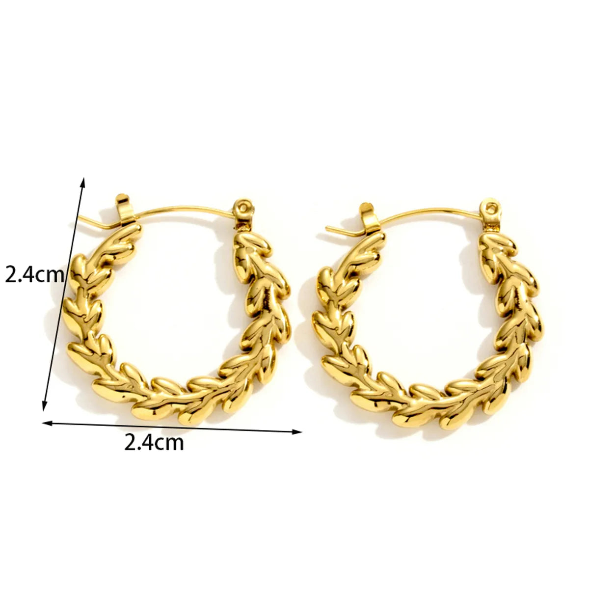 1 Pair French Style Simple Style Korean Style C Shape Round Grain Plating Inlay Stainless Steel Zircon 18k Gold Plated Earrings