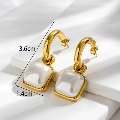 1 Pair French Style Simple Style Korean Style Geometric Round Pearl Plating Stainless Steel 18k Gold Plated Earrings