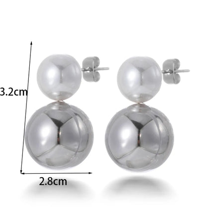 1 Pair French Style Simple Style Korean Style Geometric Round Pearl Plating Stainless Steel 18k Gold Plated Earrings