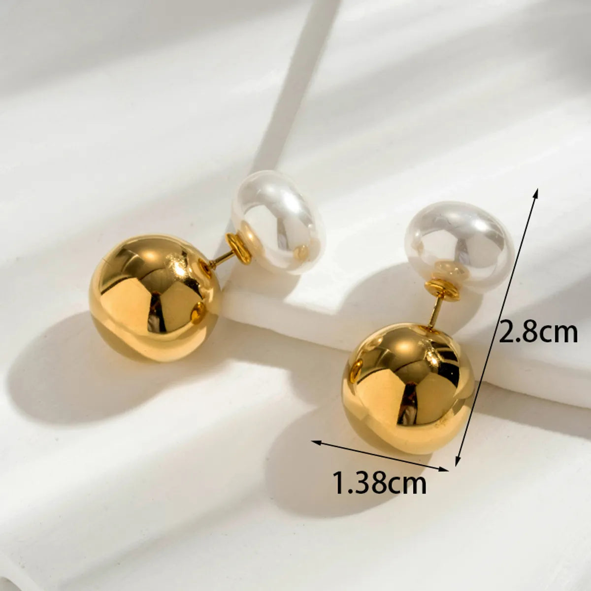 1 Pair French Style Simple Style Korean Style Geometric Round Pearl Plating Stainless Steel 18k Gold Plated Earrings