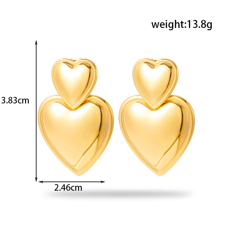 1 Pair French Style Simple Style Korean Style Heart Shape Plating 304 Stainless Steel Drop Earrings Ear Studs