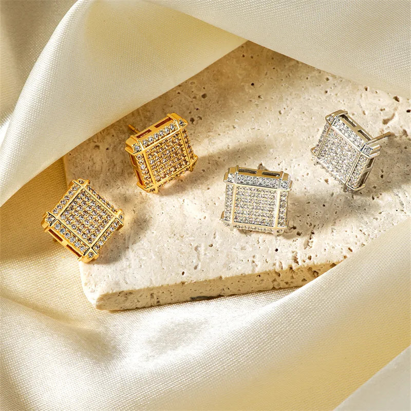 1 Pair French Style Simple Style Shiny Square Inlay Copper Zircon K Gold Plated Rhodium Plated Ear Studs