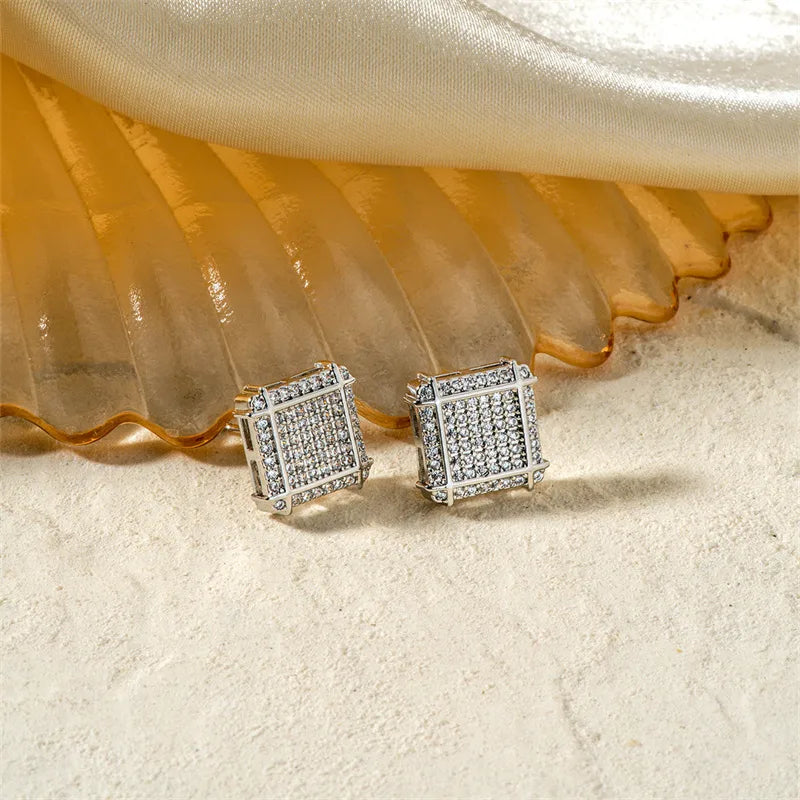 1 Pair French Style Simple Style Shiny Square Inlay Copper Zircon K Gold Plated Rhodium Plated Ear Studs