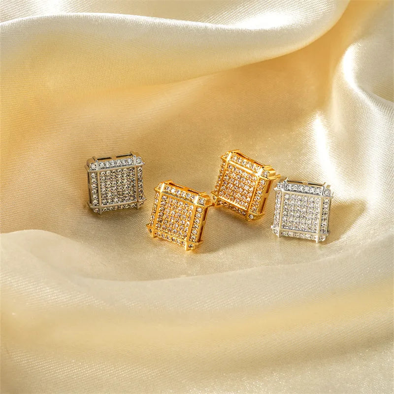 1 Pair French Style Simple Style Shiny Square Inlay Copper Zircon K Gold Plated Rhodium Plated Ear Studs