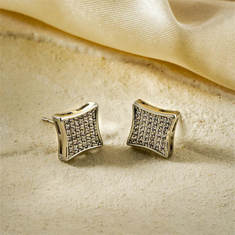 1 Pair French Style Simple Style Shiny Square Inlay Copper Zircon K Gold Plated Rhodium Plated Ear Studs