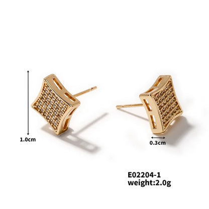 1 Pair French Style Simple Style Shiny Square Inlay Copper Zircon K Gold Plated Rhodium Plated Ear Studs