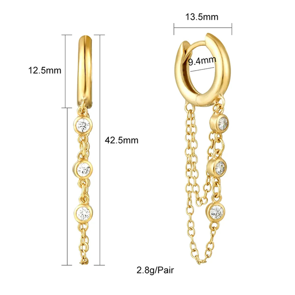 1 Pair French Style Simple Style Solid Color Plating Inlay Copper Zircon 18k Gold Plated Drop Earrings