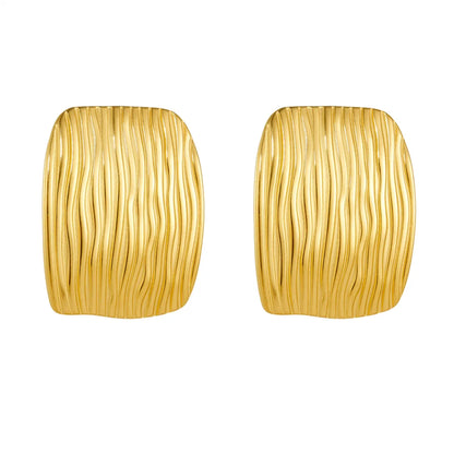 1 Pair French Style Square Pleated 304 Stainless Steel 18K Gold Plated Ear Studs