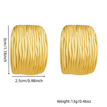 1 Pair French Style Square Pleated 304 Stainless Steel 18K Gold Plated Ear Studs