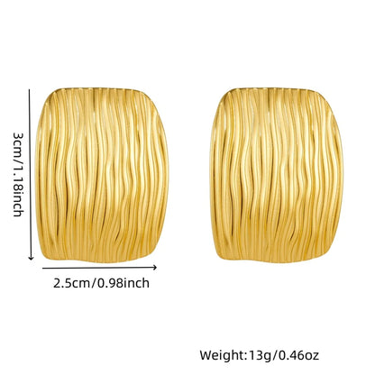 1 Pair French Style Square Pleated 304 Stainless Steel 18K Gold Plated Ear Studs