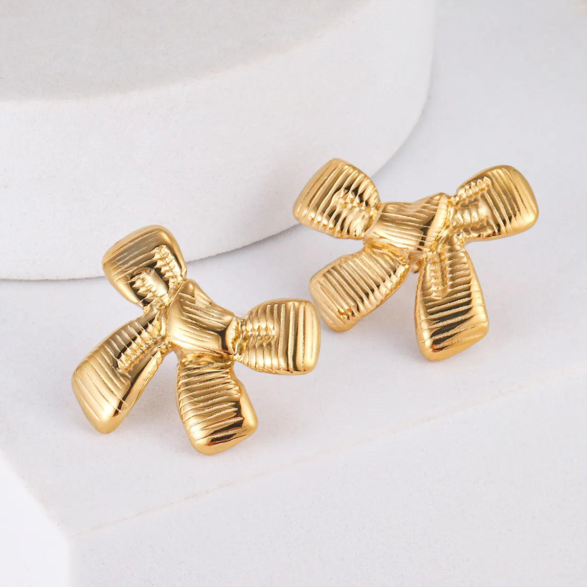 1 Pair French Style Sweet Bow Knot 304 Stainless Steel 14K Gold Plated Ear Studs