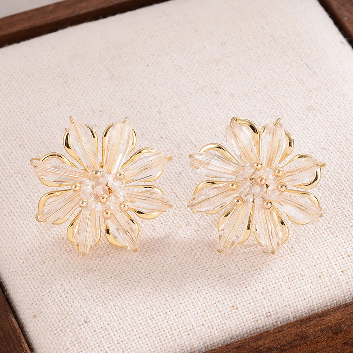 1 Pair French Style Sweet Flower Plating Inlay Alloy Crystal 14k Gold Plated Ear Studs