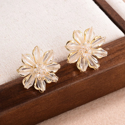 1 Pair French Style Sweet Flower Plating Inlay Alloy Crystal 14k Gold Plated Ear Studs