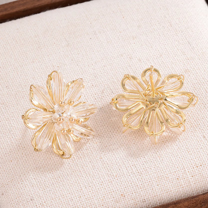 1 Pair French Style Sweet Flower Plating Inlay Alloy Crystal 14k Gold Plated Ear Studs