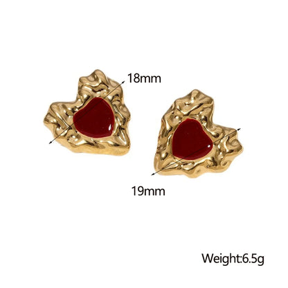 1 Pair French Style Sweet Heart Shape 304 Stainless Steel 18K Gold Plated Ear Studs