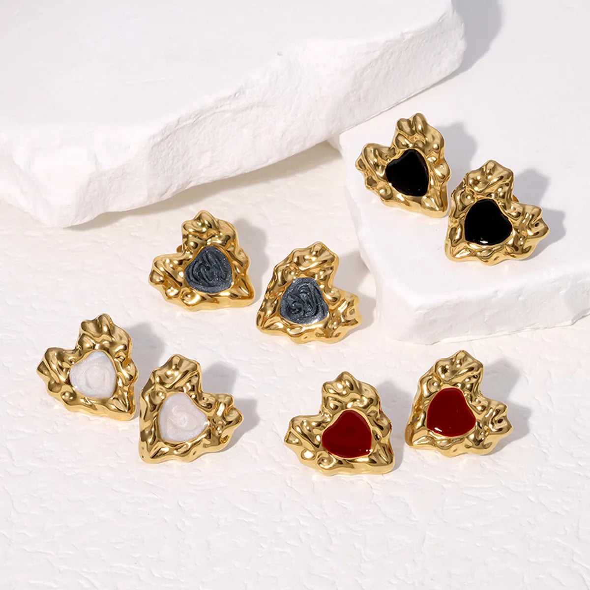 1 Pair French Style Sweet Heart Shape 304 Stainless Steel 18K Gold Plated Ear Studs