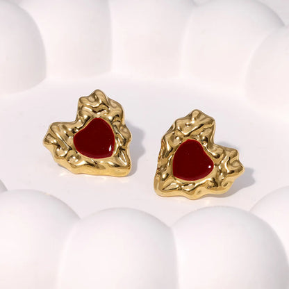 1 Pair French Style Sweet Heart Shape 304 Stainless Steel 18K Gold Plated Ear Studs