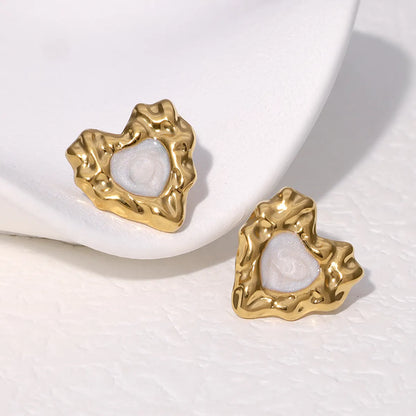 1 Pair French Style Sweet Heart Shape 304 Stainless Steel 18K Gold Plated Ear Studs