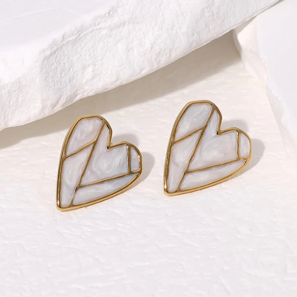 1 Pair French Style Sweet Heart Shape 304 Stainless Steel 18K Gold Plated Ear Studs