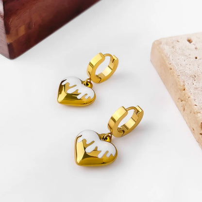 1 Pair French Style Sweet Heart Shape Enamel 304 Stainless Steel 18K Gold Plated Drop Earrings