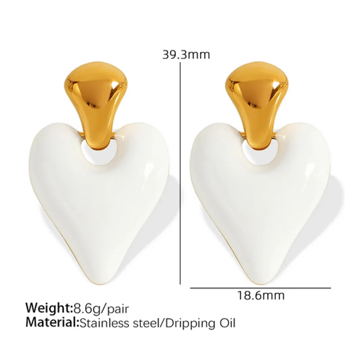 1 Pair French Style Sweet Heart Shape Polishing Epoxy Plating 304 Stainless Steel 18K Gold Plated Drop Earrings