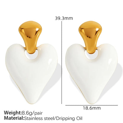 1 Pair French Style Sweet Heart Shape Polishing Epoxy Plating 304 Stainless Steel 18K Gold Plated Drop Earrings