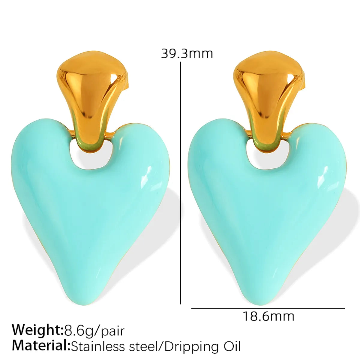 1 Pair French Style Sweet Heart Shape Polishing Epoxy Plating 304 Stainless Steel 18K Gold Plated Drop Earrings