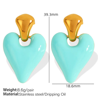 1 Pair French Style Sweet Heart Shape Polishing Epoxy Plating 304 Stainless Steel 18K Gold Plated Drop Earrings