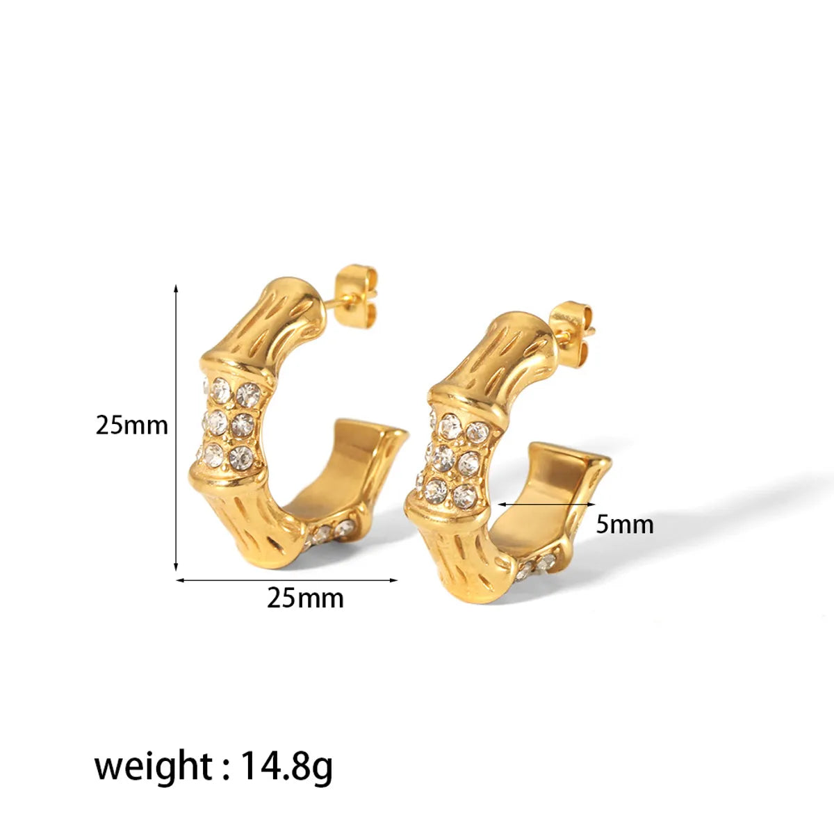 1 Pair French Style Sweet Simple Style C Shape Bamboo Joint 304 Stainless Steel 18K Gold Plated Ear Studs