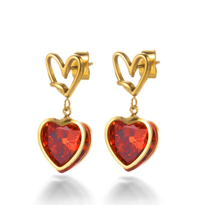 1 Pair French Style Sweet Simple Style Heart Shape Plating Inlay Stainless Steel Zircon 18k Gold Plated Earrings