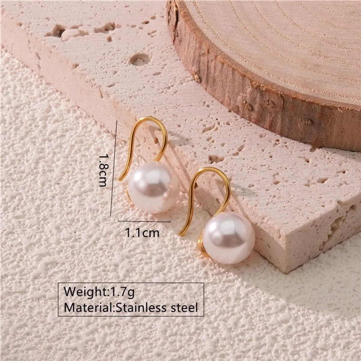 1 Pair French Style Sweet Simple Style Round Flower Inlay 304 Stainless Steel Artificial Pearls 18K Gold Plated Ear Studs Ear Hook