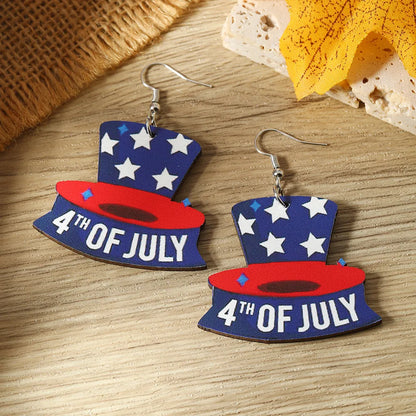 1 Pair Funny American Flag Painted Wood Drop Earrings