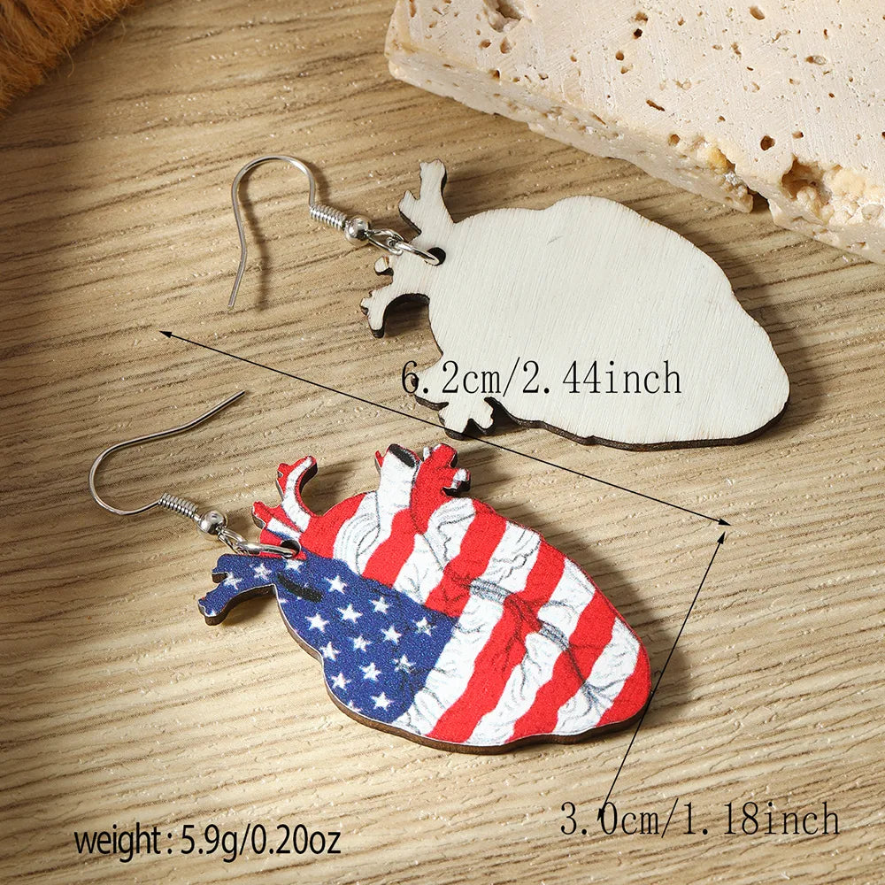 1 Pair Funny American Flag Painted Wood Drop Earrings