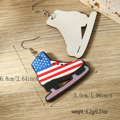 1 Pair Funny American Flag Painted Wood Drop Earrings