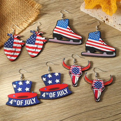 1 Pair Funny American Flag Painted Wood Drop Earrings